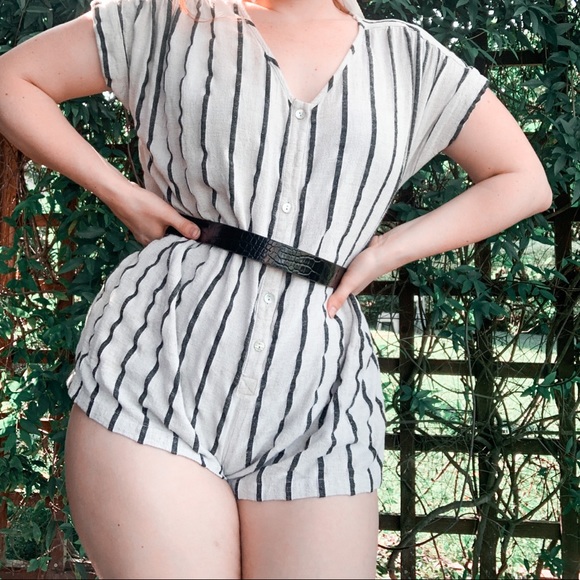 Striped Vintage Inspired Cuffed Detail Romper - Picture 2 of 3